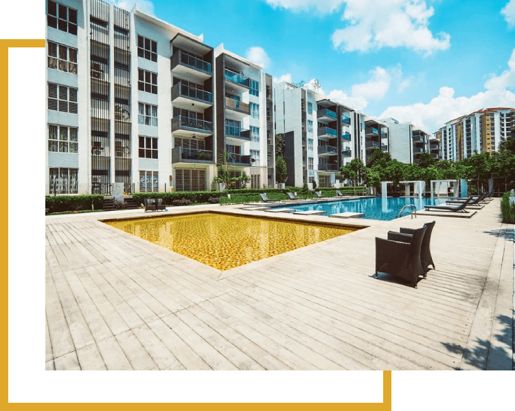 Modern residential buildings with outdoor facilities